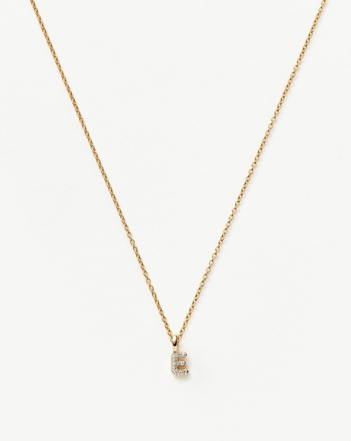 Solid Gold Diamond Initial Mini Pendant Necklace - E | 14ct Solid Yellow Gold Plated/Diamond