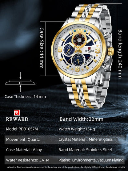 REWARD VIP RD81057M Luxury Original Men's Watch Antique Chronograph Waterproof |Best for VIP Persons